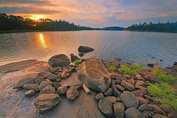 Canada-Ontario-Kenora Middle Lake at sunrise